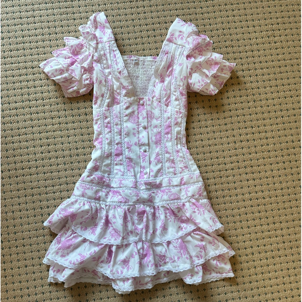 pink floral ruffle mini dress! never worn!!